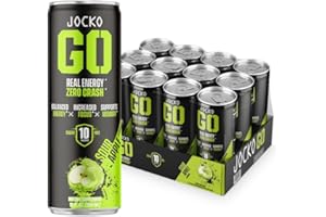 JOCKO FUEL Jocko GO Energy Drink - KETO, Vitamin B12, Vitamin B6, Electrolytes, L Theanine, Magnesium- All Natural Energy Boost, Sugar Free Nootropic Monk Fruit Blend - 12 Pack (Sour Apple)
