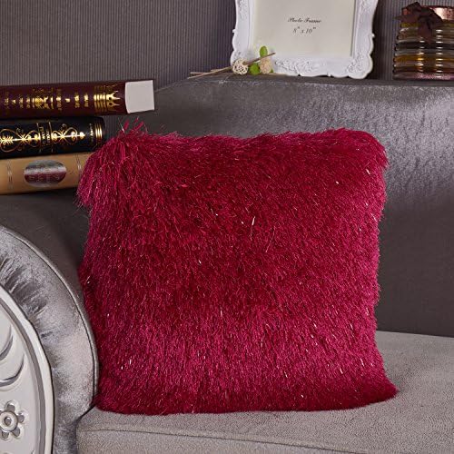 Amazing Rugs Pink Long Pile Pillow with Lurex Rug Decorative Shaggy Pillow