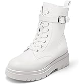 DREAM PAIRS Women's Combat Platform Boots Lace Up Lug Sole Buckle Ankle Booties Shoes