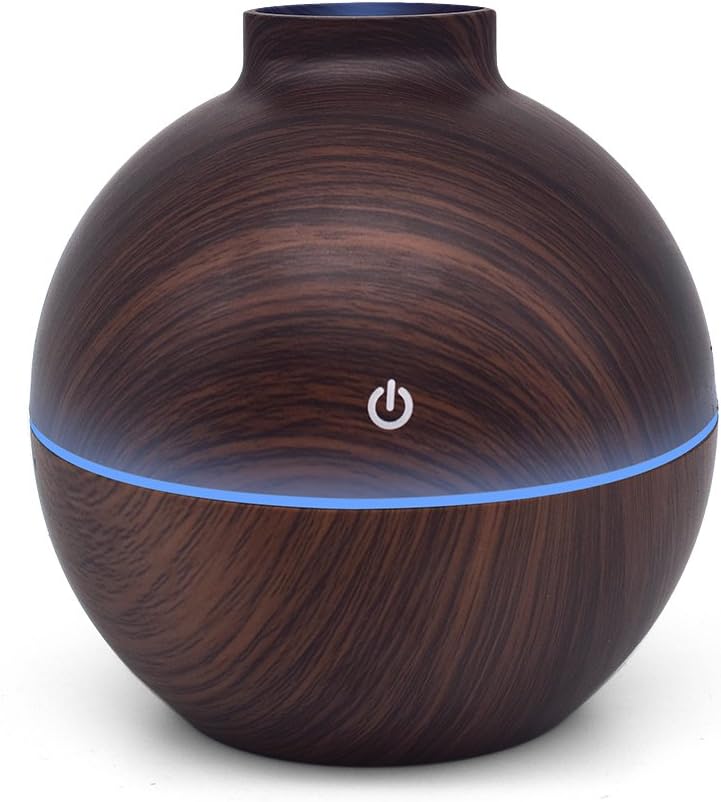 KBAYBO Aroma Diffuser Humidifier Essential Oil Diffuser Air Purifier USB Portable 130ml Touch Sensitive 6 Color LED Lights Changing for Home Office Baby Room Bedroom Yoga Spa Hotel (Dark Wood Grain)