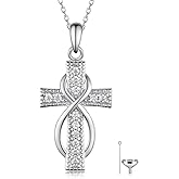 Daixiya Urn Necklace for Ashes 925 Sterling Silver Moonstone/Angel Wing/Tree of Life/Cross Faith/Keepsake Pendant Necklace Cremation Memorial Jewelry Gifts for Women Men Girls