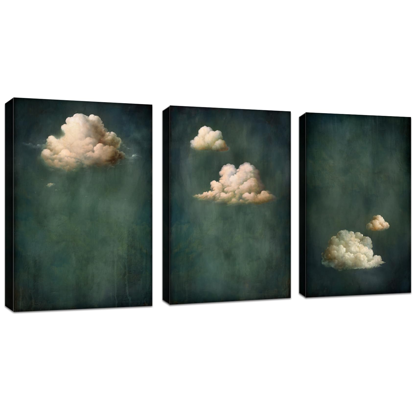 FajerminArt 3 Pcs Modern Dark Green Canvas Wall Art Minimalist Abstract White Clouds Pictures Canvas Print Paintings for Living Room Bedroom Office Ready To Hang Stretched On Frame 30x40cmx3 Pcs — image 1