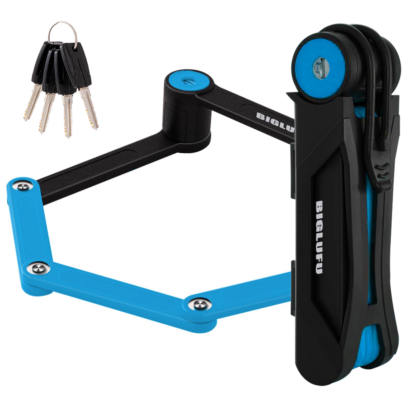 BIGLUFU Bike Lock Bicycle Scooter Motorcycle Folding Locks with 4Keys, Fold Chain Heavy Duty Alloy Steel Foldable Lock with Mounting Bracket 2pc Straps, 86cm/34 Unfolding, 1.92 lbs