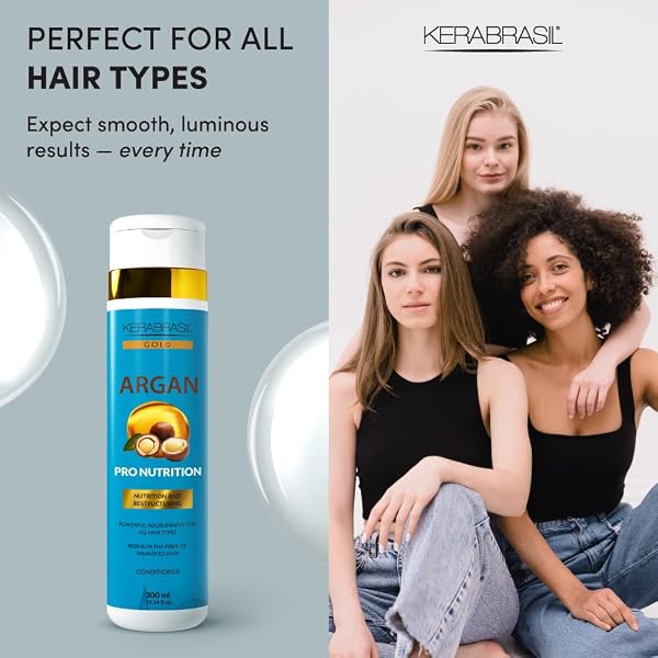 KERABRASIL ARGAN OIL NOURISHING – ENRICHED WITH KERATIN, VITAMINS & ESSENTIAL FATTY ACIDS – GENTLY CLEANSES, HELPS REVITALIZE HAIR, ADDS SOFTNESS & SHINE (CONDITIONER)
