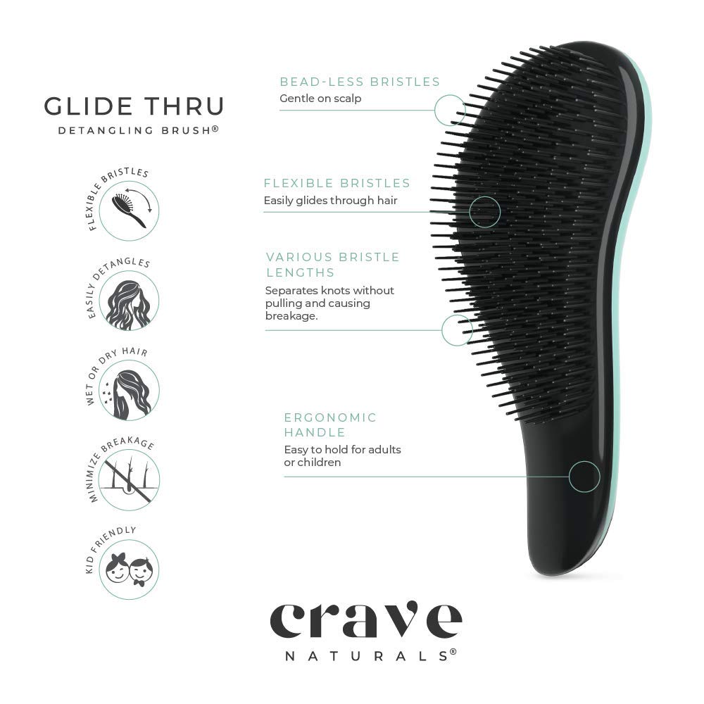 Crave Naturals Glide Thru Detangling Brush for Adults & Kids Hair - Detangler Comb & Hair Brush for Natural, Curly, Straight, Wet or Dry Hair (TURQUOISE): Beauty