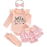 Sprifallbaby Newborn Baby Girl Clothes Hello I'm New Here Romper Ruffle Shorts Tutu Skirt Set Cute Infant Coming Home Outfits