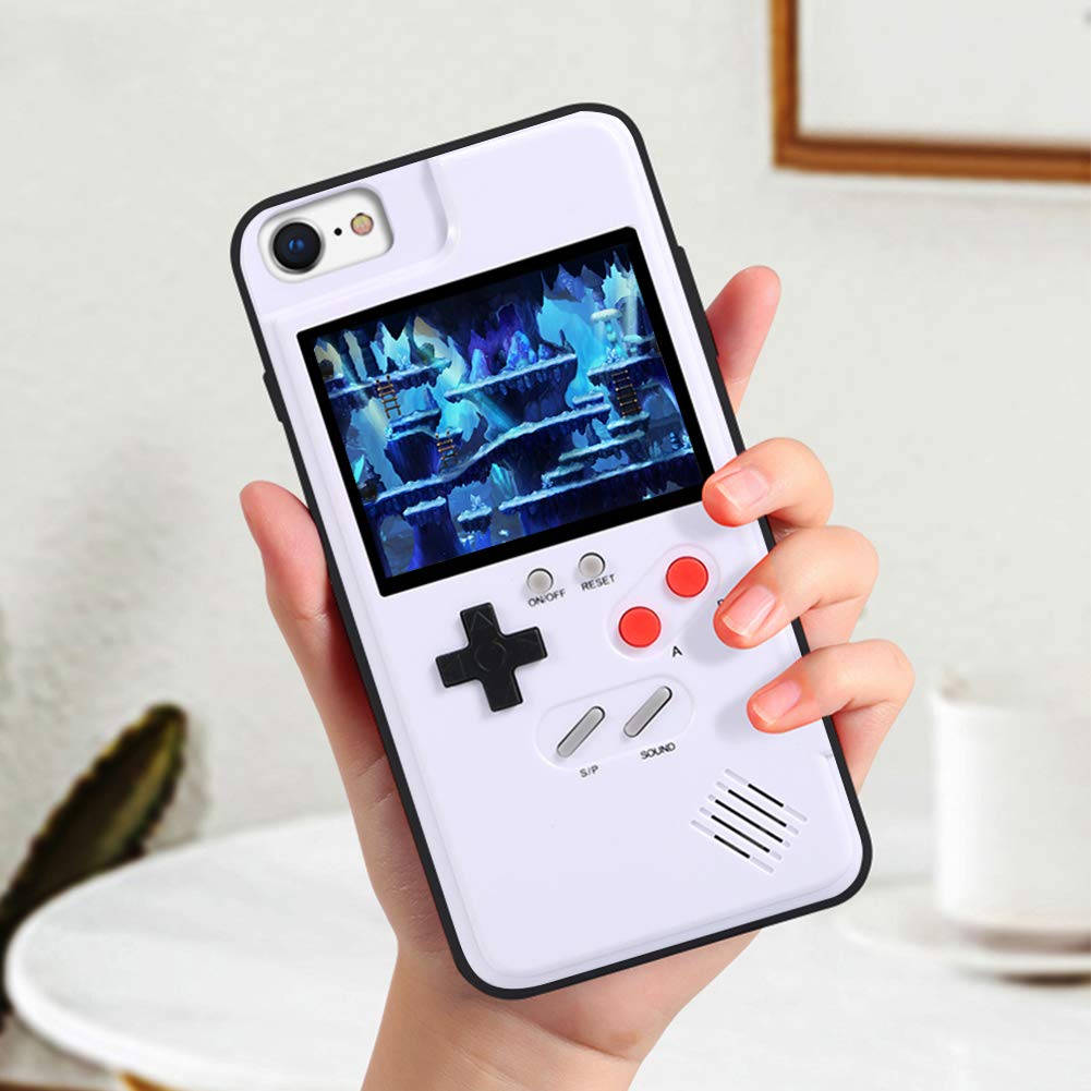 Elekpopu Game Case für iPhone 6,6s,7,8, Retro 3D Game Hülle mit 36 klassischen Spielen (Weiß)