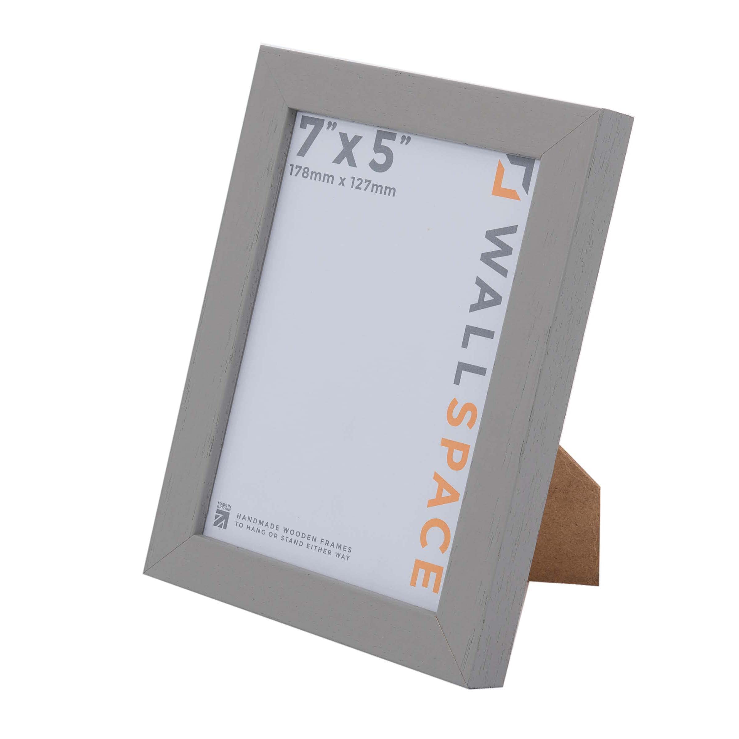Wall Space 7x5 Grey Picture Frame | Grey 5x7 Photo Frame | 7 x 5 inch | 178x127mm | 17.8x12.7cm | Solid Wood Wooden with Real Glass | Handmade in UK
