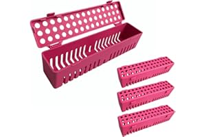 ELICTECH Dental Autoclave Sterilization Cassette Rack Box Tray, 4Pcs Plastic Sterilizing Tray Organizer Dental Instrument Sterilizer Box Case Container Large (Upgrade Version- 4*Rose Red)