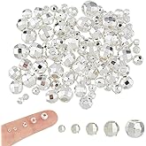 Hobbspring 100Pcs Round Faceted Spacer Beads 5 Styles 925 Sterling Silver Plated Spacer Beads Smooth Brass Metal Spacers Loose Bead for Jewelry Necklace Bracelets Earrings Making DIY Crafts