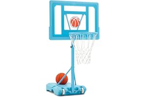 Danrelax 32“x23” Pool Basketball Hoop, 3.1FT-4.1FT Height Adjustable Poolside Basketball Hoop,Include Air Pump,Basketball, Made for Teens, Adults, Blue