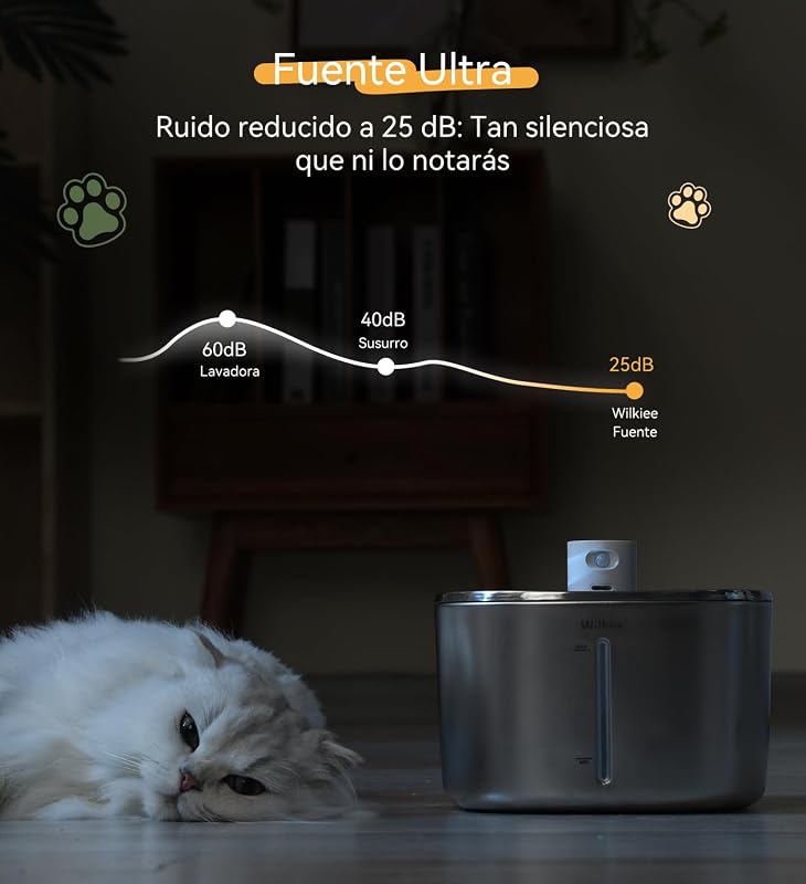 Fuente de Agua para Gatos, Acero Inoxidable, 4.1 L, dispensador de Agua inalámbrico para Mascotas, para Gatos y Perros en Interiores