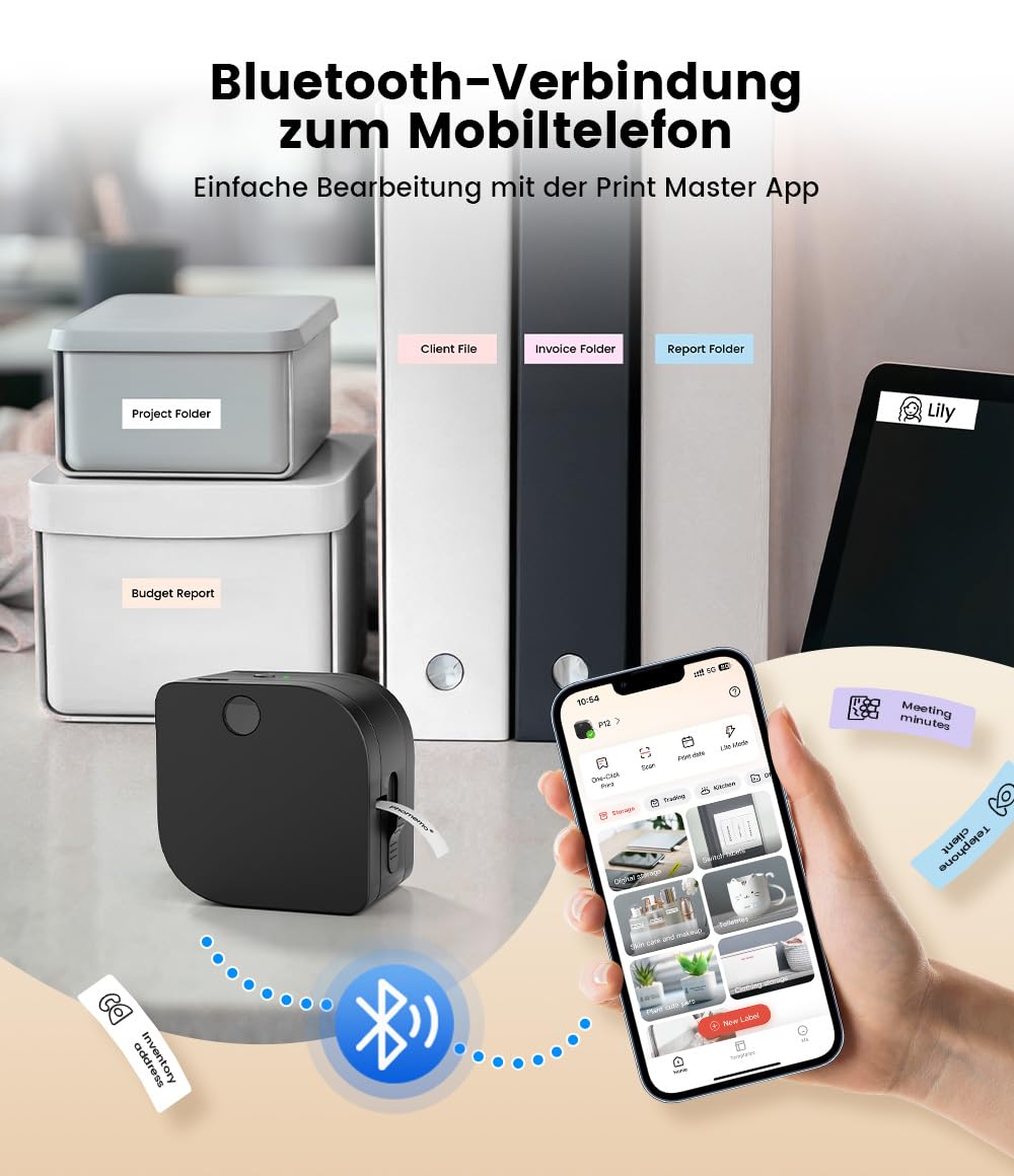Phomemo P12 Etikettendrucker, Tragbares Beschriftungsgerät, Etikettiergerät Bluetooth Kompatibel with iOS & Android, Thermotransfer-Label Printer für Zuhause,Schule,Büro 3