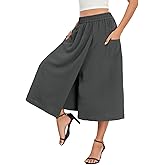 lionstill Women's High-Waisted Relaxed Fit Capri Culottes Flowy Palazzo Pants with Practical Pockets Skirt Pant, Dark Gray, S