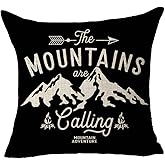 FELENIW The Mountains are Calling Adventure Arrow Campfire Outdoor Adventure Mountain Forest Trees Throw Pillow Cover Cushion Case Cotton Linen Material Decorative 18X18 inches