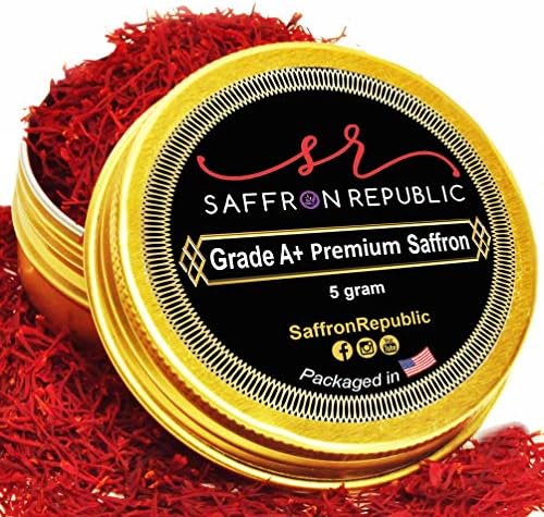 Saffron Threads 5 Grams (0.18 oz), Premium All Red Threads by SAFFRON REPUBLIC, Superior Saffron Spice (Sargol)