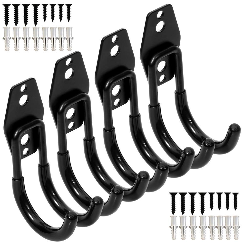 PiPaFox Garage Storage Utility Double Hooks, Heavy Duty Wall Mount Organizer Tool Hanger with Anti-Slip Coating, 4 Pack 2.8" Round J Hook