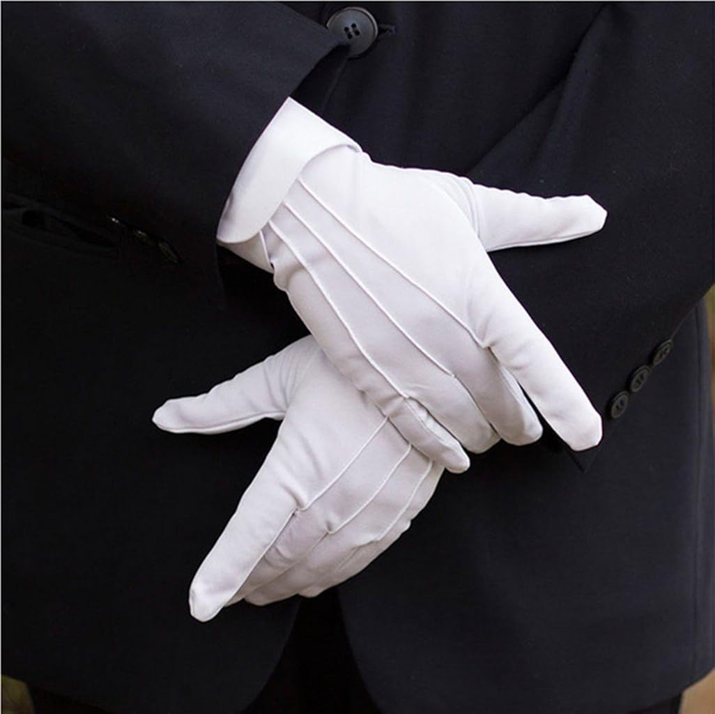 DH Formal White Cotton Gloves Tuxedo Honor Guard Parade Gloves- 20 pairs: Clothing