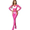 Kaei&Shi Fishnet Bodysuit For Women Fit 0-18, Sexy Long Sleeve Bodystocking, Plus Size Exotic Sheer Lingerie Glow Rave Outfit