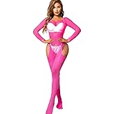 Kaei&Shi Fishnet Bodysuit For Women Fit 0-18, Sexy Long Sleeve Bodystocking, Plus Size Exotic Sheer Lingerie Glow Rave Outfit