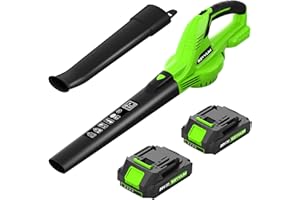 SEYVUM Leaf Blower, 20V Cordless Leaf Blower with 2 Pcs Battery, Electric Leaf Blower for Lawn Care, 320CFM 150MPH Battery Powered Leaf Blower, for Patio, Garden Cleaning, Fast Charger Included, Green