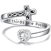 ONEFINITY Cross Ring Sterling Silver Cross Fith Cubic Zirconia Adjustable Ring Christian Jewelry Gift for Women