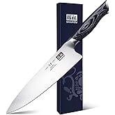 SHAN ZU 8 inch Japanese Chef Knife, Chefs Knife Kitchen Knives, Japanese Super Steel Sharp Chef's Knives with K133 Ergonomic Handle, Black Tortoise Genbu Series