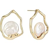 Sylph Baroque Pearl Earrings for Women, Dainty Freshwater Pearl Statement Earrings Hypoallergenic Round White Pearl Jewelry Gifts for Wedding Engagement Anniversary