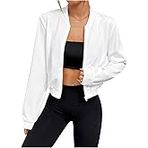 SweatyRocks Women's Lightweight Jackets Casual Basic Zip Up Cropped Bomber Jacket White B Small