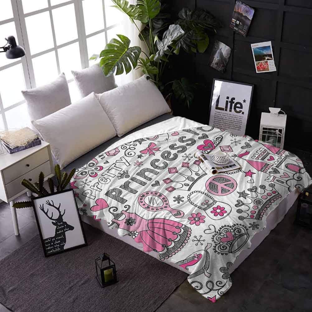 carmaxs Fuzzy Blanket Princess Couch Blanket for Couch Bed Sofa Fairy Tale Princess Tiara Crown Notebook Doodle Design Sketch Illustration 50 x 60 Inches Grey Pink White