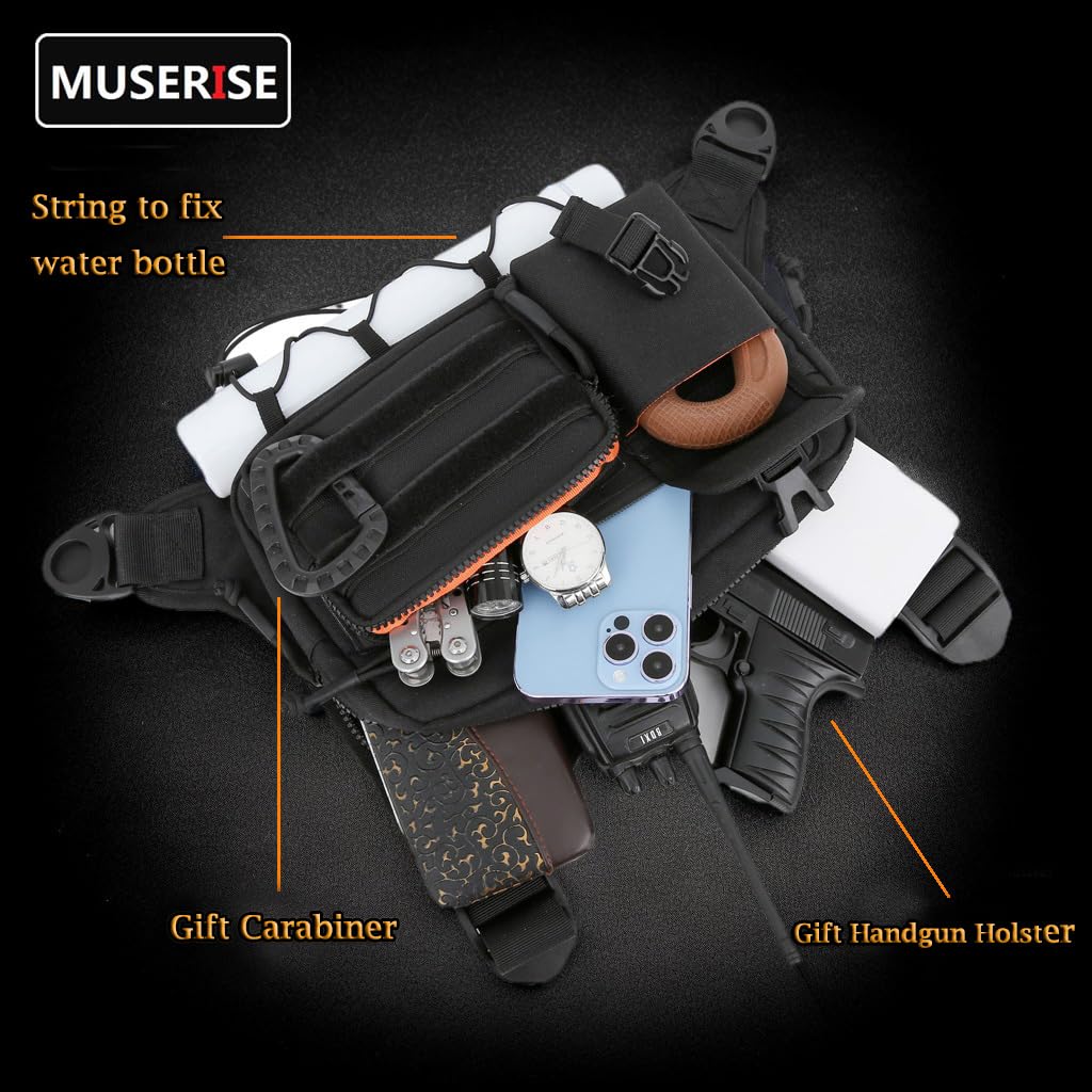 Muserise Outdoor Chest Bag For Men and Women, Tactical Vest For Running, Cycling, EDC Chest Pack Rig For Sports and Workouts