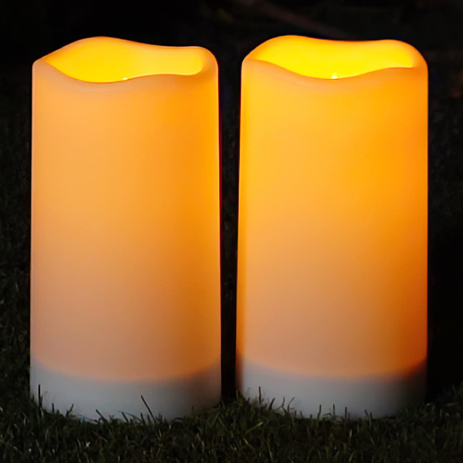 Homemory 3"x 6" Solar Candles Outdoor Waterproof, Rechargeable Solar Powered Flameless Candle Lights for Outside Lanterns, Fake Pillar Candles, Garden Electric LED Candle Set of 2