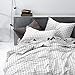 Wake In Cloud - Grid Duvet Cover Set, 100% Cotton Bedding, Black Grid Geometric Modern Pattern Printed on White, with Zipper Closure (3pcs, Queen Size)