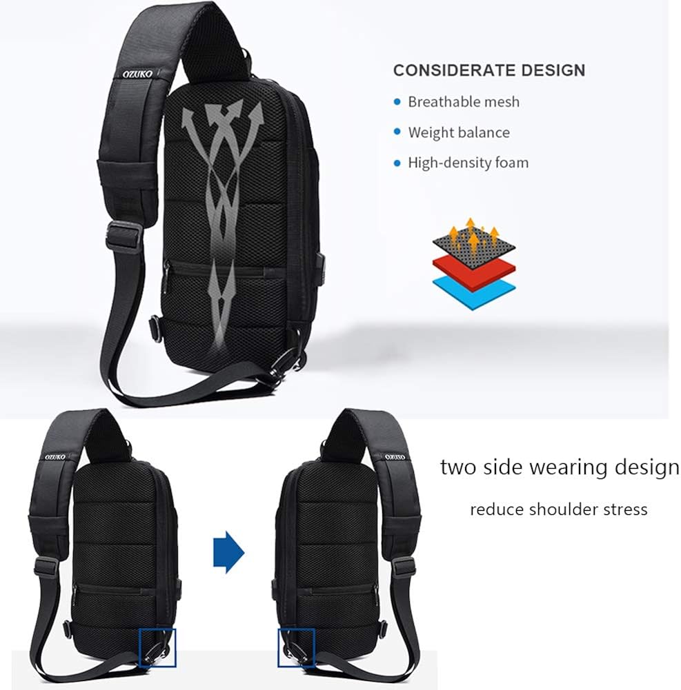  | Sling Bag for Men Shoulder Crossbody Backpack Waterproof Sling Backpack with USB Charging Port Anti Theft Chest Pack Bag Casual Daypack Fit 9.7 Inch Ipad (Black) | Casual Daypacks