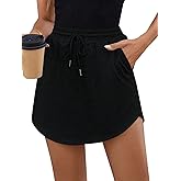 SOFIA'S CHOICE Women's Drawstring Sweat Skirt High Waist Mini Skirts Skorts with Pockets