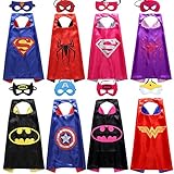 Sholin Superhero Dress Up Costumes 4 Double-sided Design Satin Capes with 8 Felt Masks for Boys and Girls