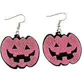 Colorful Halloween Pumpkin Dangle Earrings For Women Blinbling Gliter Pumpkin Witch Punk Earring Halloween Costume Cosplay Party Jewelry Thanksgiving Gifts