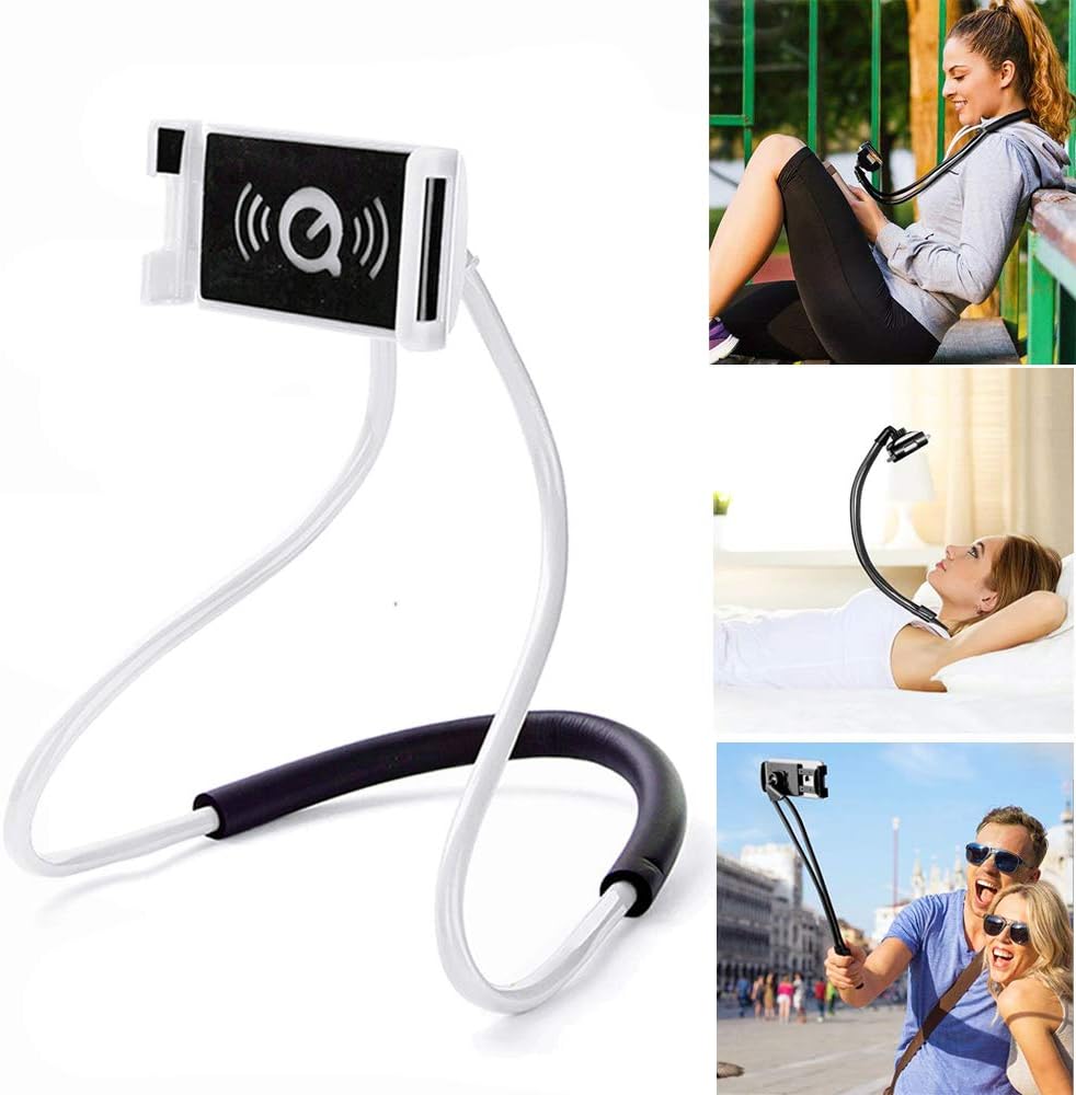 ZOEAST(TM) Hands Free Universal Cell Phone Neck Holder Stand Lazy Bracket DIY Free Rotating Mounts with Multiple Function Compatible with All Phones Pad Tablet (White)