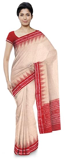 ODISHA HANDLOOM Womens Ikat Cotton Saree (o 17_Off-White)