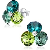 Chic Bijoux Birthstone Stud Earrings for Women – With 4 Austrian Crystals and 925 Sterling Silver – Gift for Mom, Pink/Blue/Purple/Green/Clear
