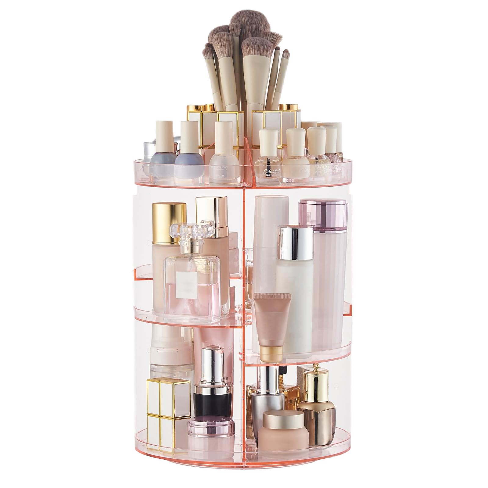SUNFICON Cosmetic Storage Holder Rotating Makeup Organiser Makeup Turntable Spin Display Stand 360 Rotation Bathroom Bedroom Vanity Dressing Table Gift Girl Lady Women Crystal Pink