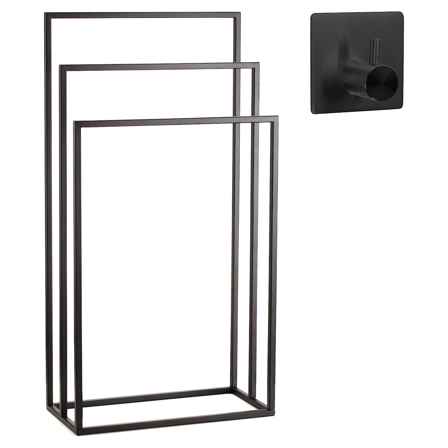 Smartpeas Handtuchhalter Stehend - Handtuchständer Schwarz Aus Rostfreiem Pulverbeschichtetem Stahl - Mit 3 Handtuchstangen - Plus: Edelstahl Klebehaken 5