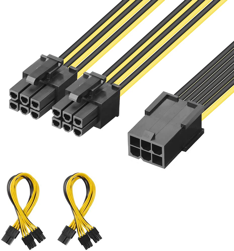 J&D [2-Pack] 6 Pin Female to Dual 6 Pin Male PCI Express (PCIe) Graphic Video Card Power Splitter Cable, 20cm