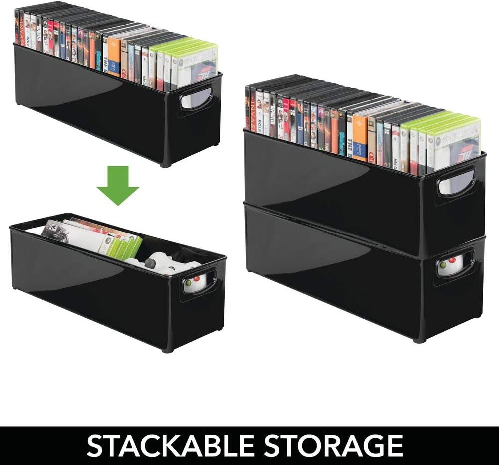 mDesign DVD Storage Container Plastic DVD Holder with Handles DVD