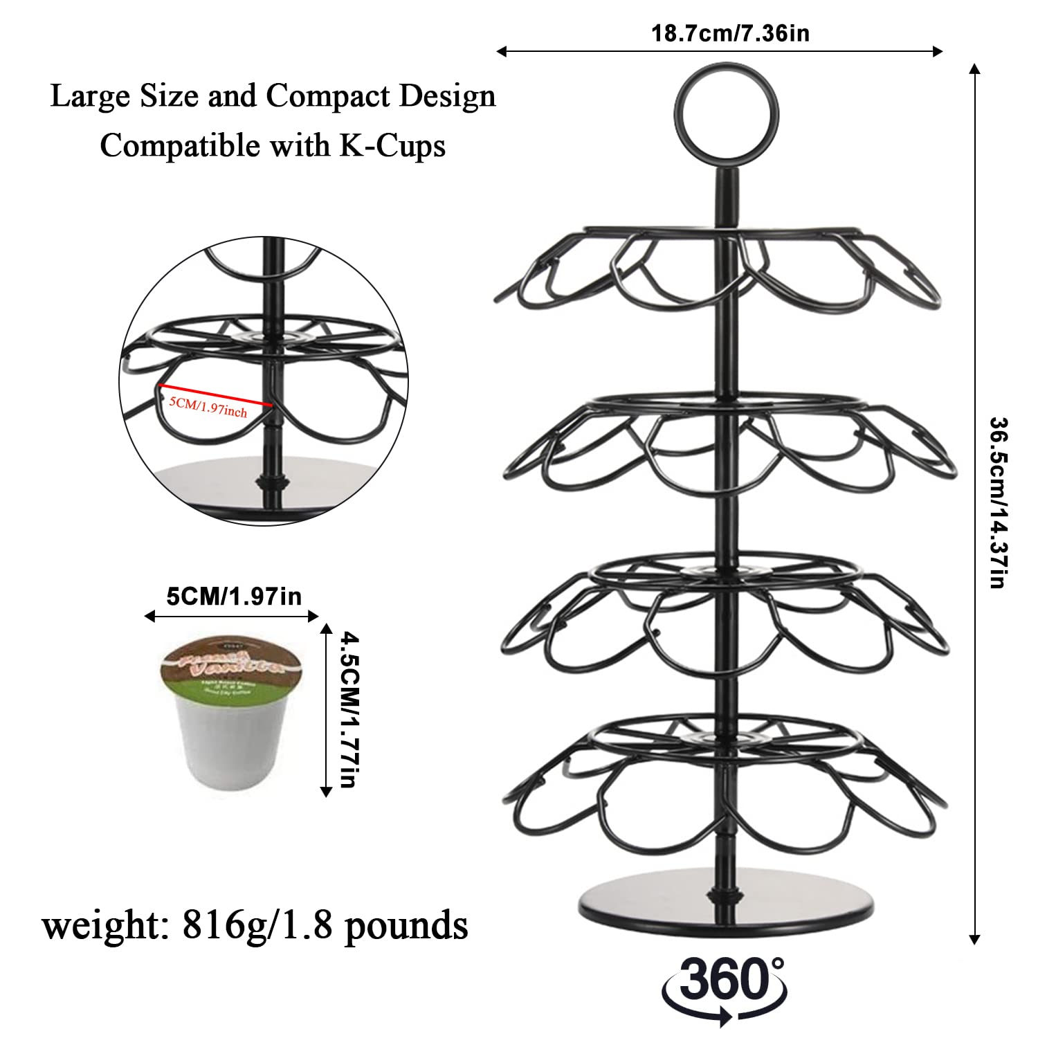 Coffee Pod Carousel Holder Organizer Compatible with 36 Cup Pods