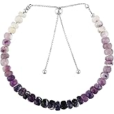 CRYSTALINES Cultured Pearl Beads with Natural Gemstone Bolo Bracelet, Handmade Boho Jewelry, Wicca & Reiki Healing Crystals, Beaded Stones, Silver Slider Chain, Christmas Gift for Women