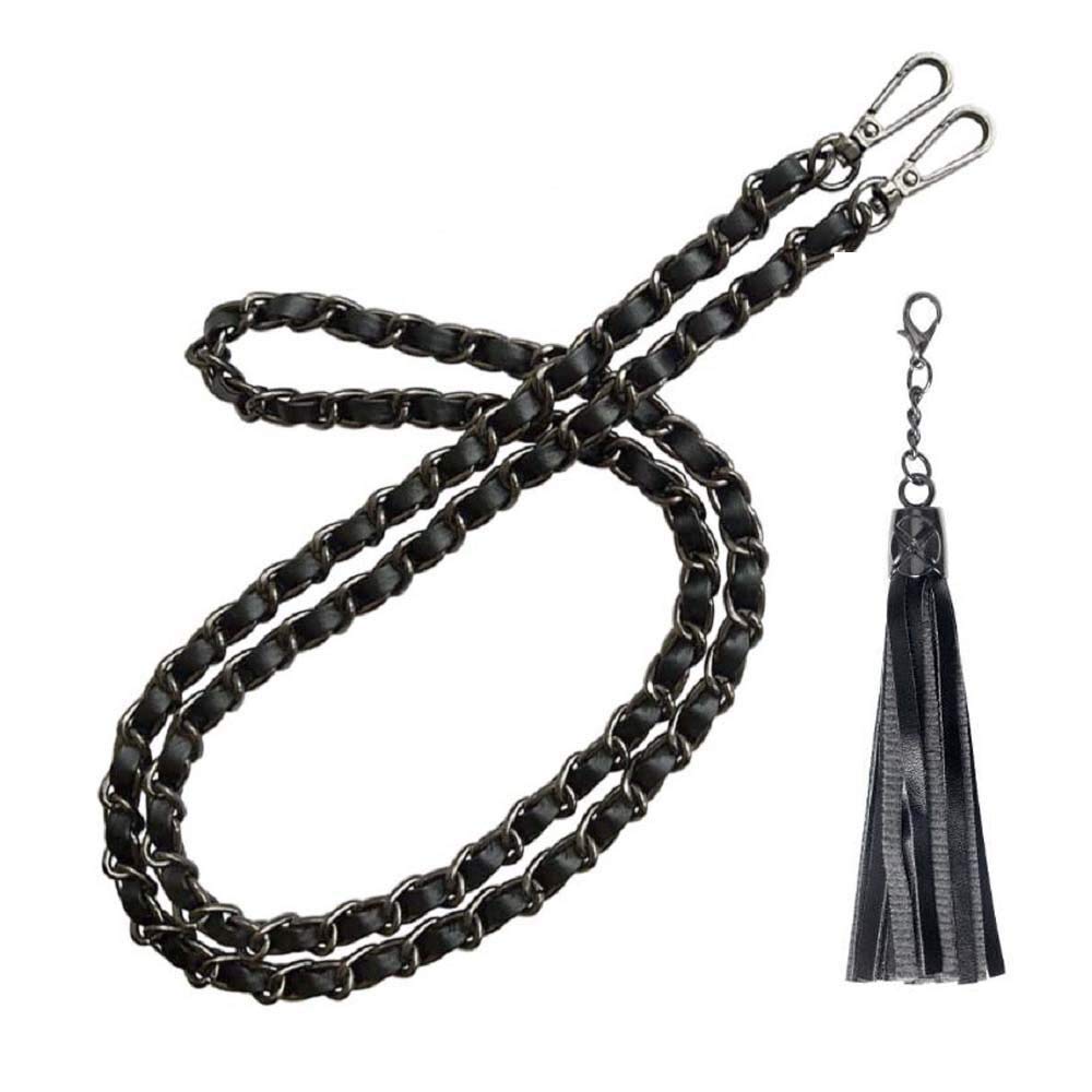 BEAULEGAN Purse Leather Chain Strap Replacement for Handbag Crossbody or Shoulder Bags, 130 cm Long (Black Gunmetal)