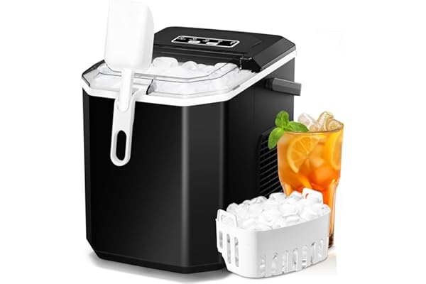 Ice Makers Countertop with Self-Cleaning, 9 Ice Cubes in 6Mins, 26.5lbs/24Hrs, Portable Ice Maker with Ice Scoop/Basket for Kitchen/Home/Bar, Black