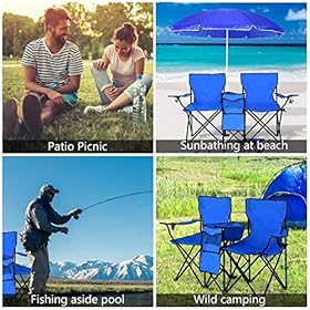 ReunionG Double Portable Camping Chairs, Blue 61rUZU8MDfL