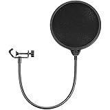 Neewer NW(B-3) 6 inch Studio Microphone Mic Round Shape Wind Pop Filter Mask Shield with Stand Clip (Black Filter)
